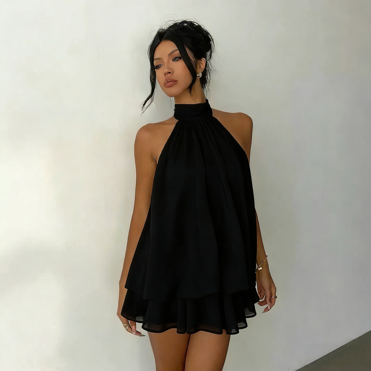 CloudHalter™ — Layered Chiffon Halter Mini Dress