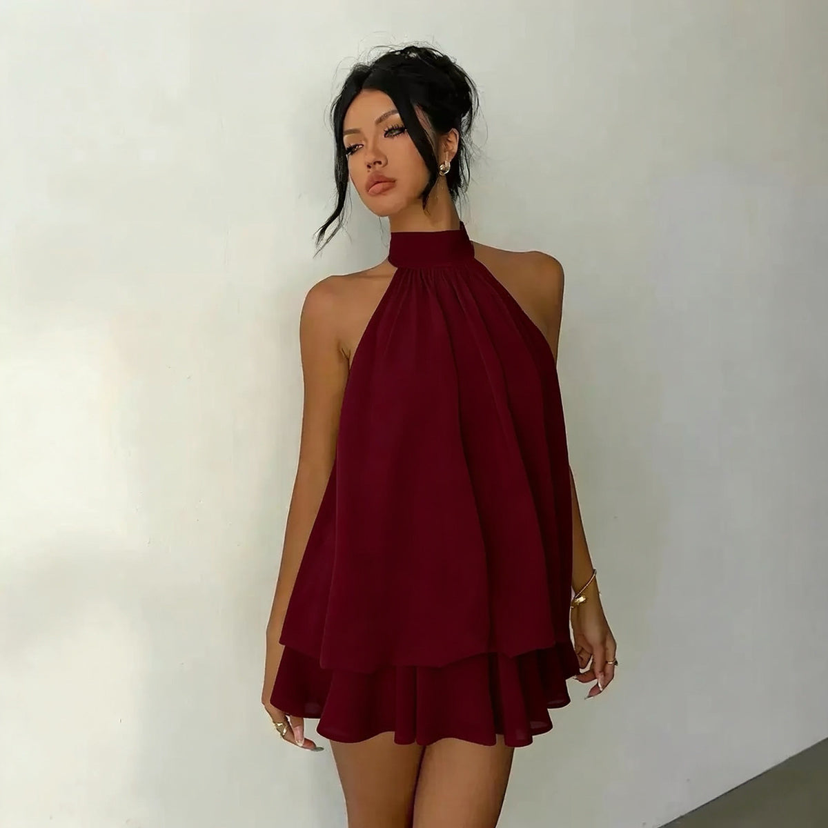 CloudHalter™ — Layered Chiffon Halter Mini Dress