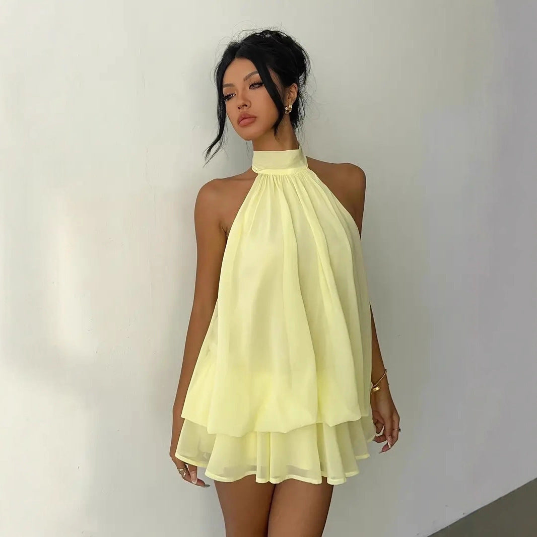 CloudHalter™ — Layered Chiffon Halter Mini Dress