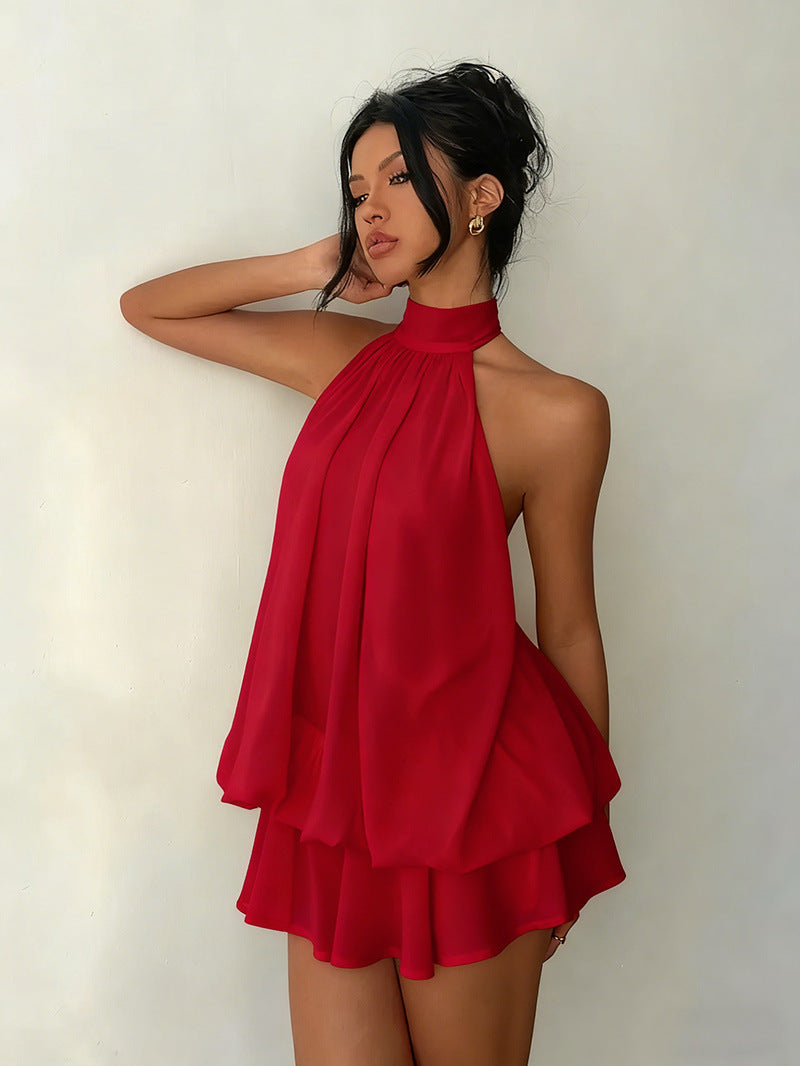 CloudHalter™ — Layered Chiffon Halter Mini Dress