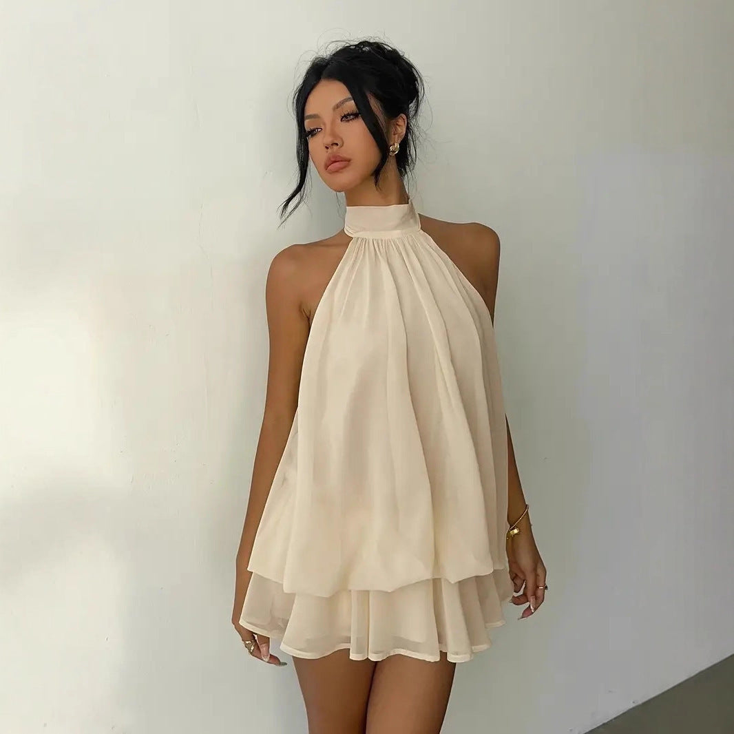 CloudHalter™ — Layered Chiffon Halter Mini Dress