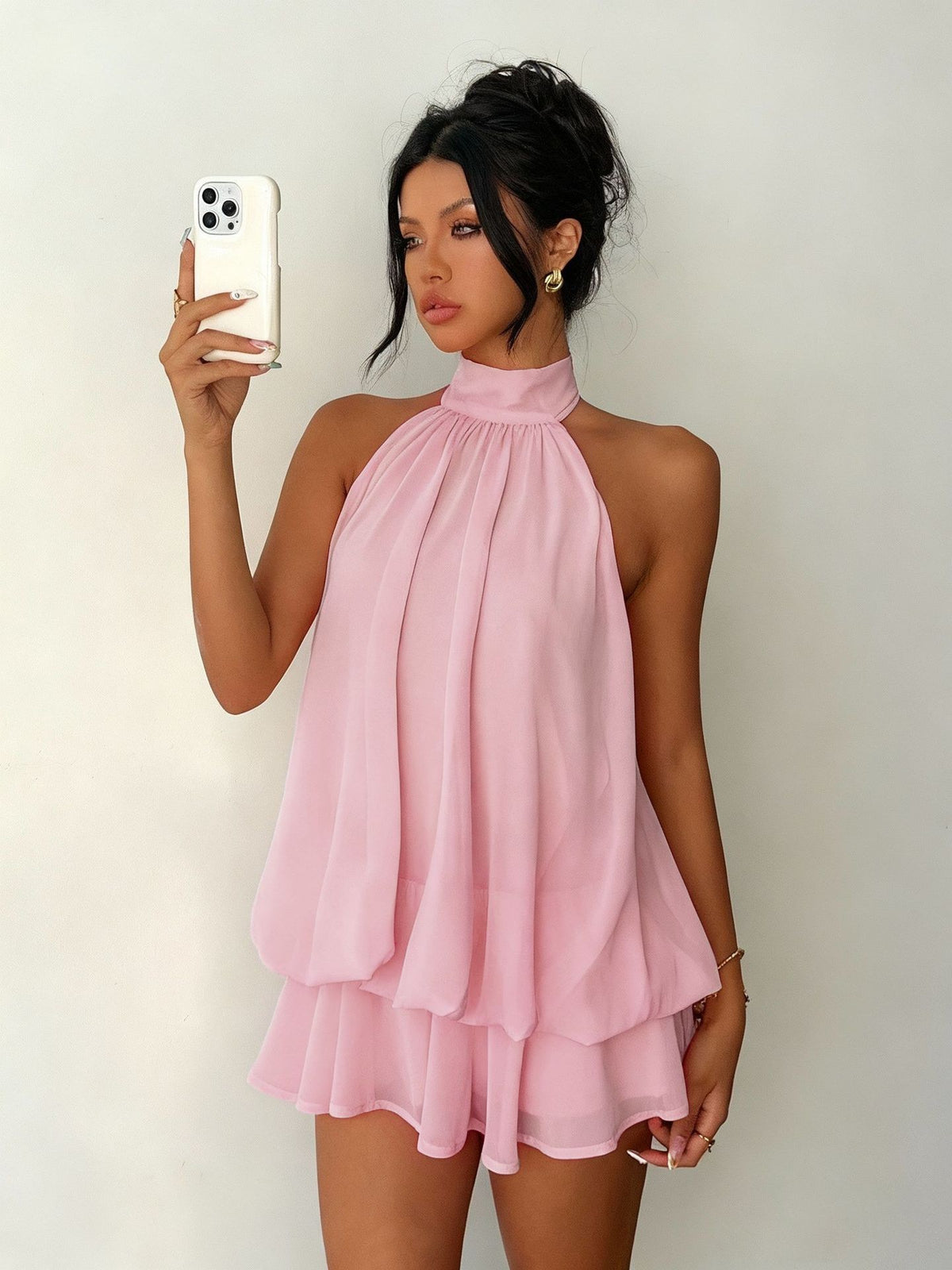 CloudHalter™ — Layered Chiffon Halter Mini Dress