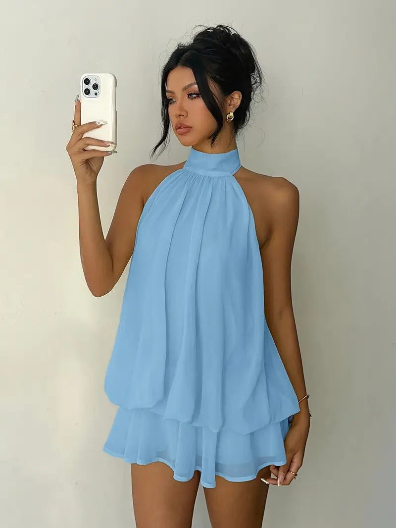 CloudHalter™ — Layered Chiffon Halter Mini Dress
