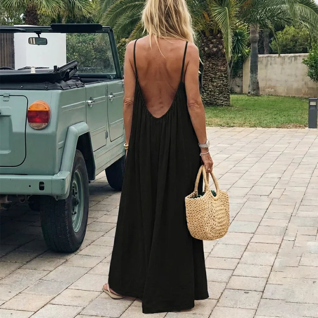 Women's Solid Color Backless Cami Dress