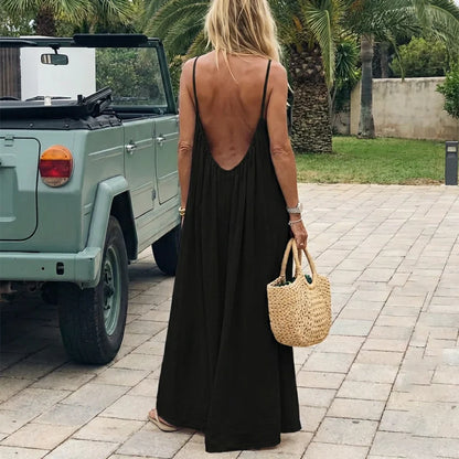 Women's Solid Color Backless Cami Dress